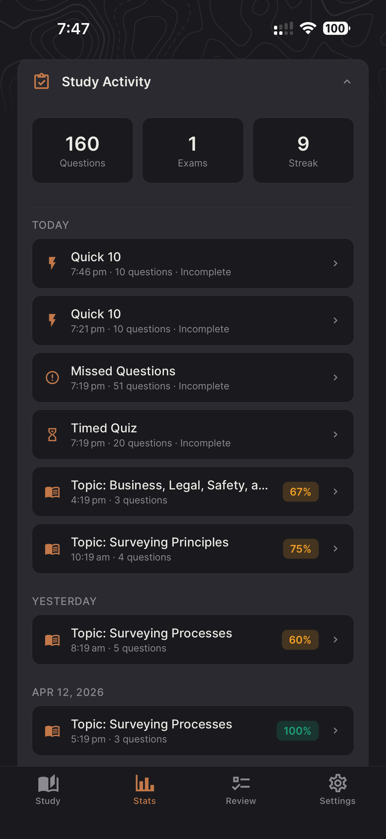 Screenshot — Practice exams